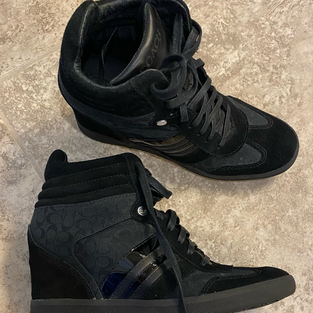 Black Coach wedged sneakers. Used excellent conditions maybe worn three time.